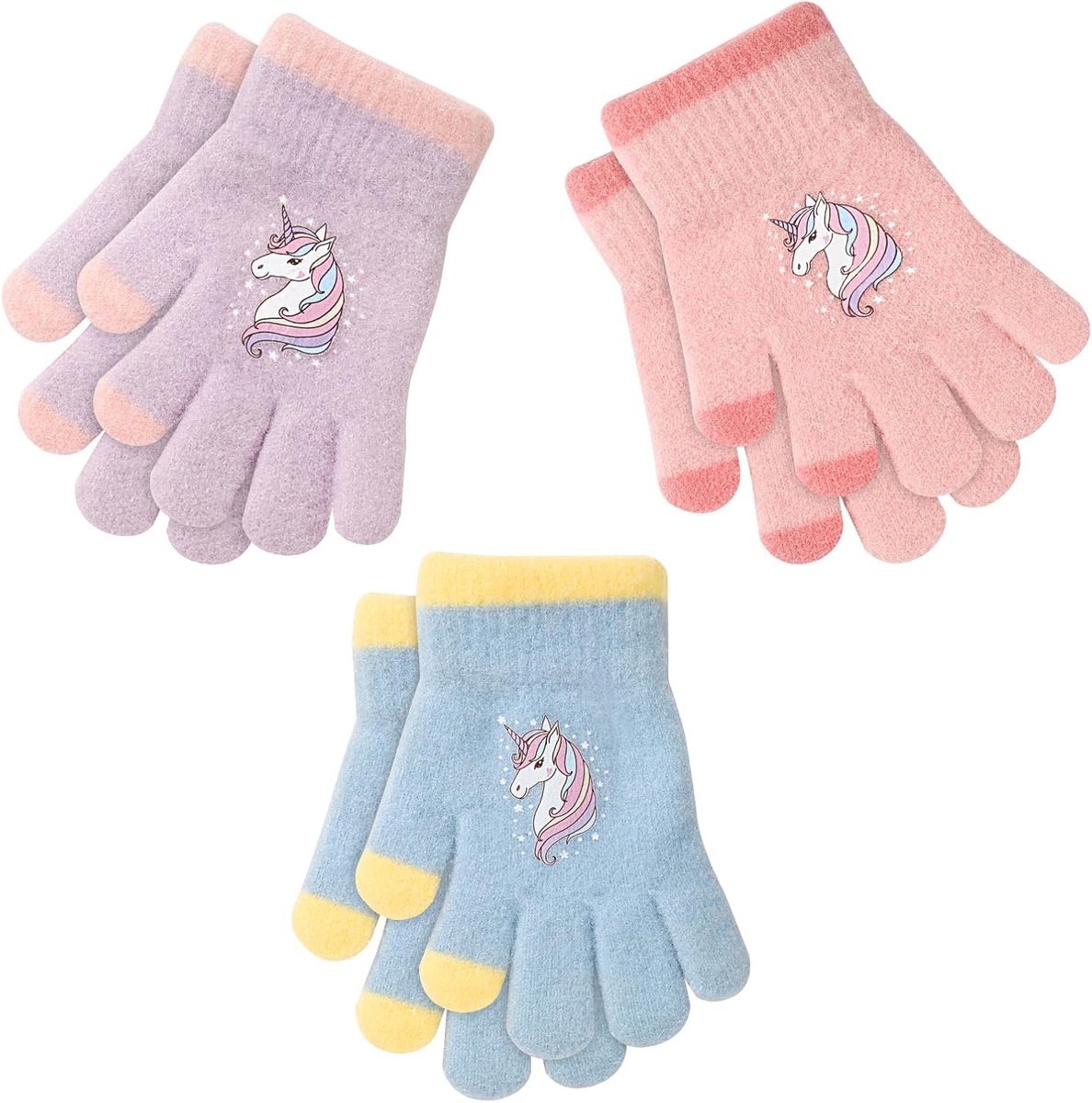 Handschoenen voor kinderen, kleurrijke kristallen zandhandschoenen, zachte rekbare handschoenen met romantisch eenhoorn-motief, voor meisjes van 1 tot 5 jaar