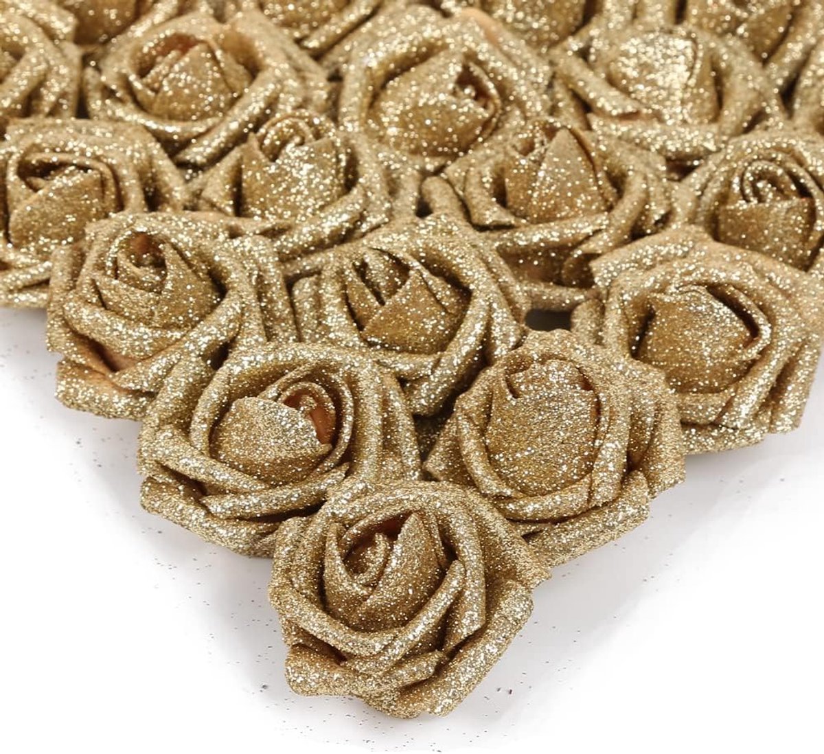 Gouden glitterrozen, 25 stuks schuimglitterrozen, glitterroos, schuimrozen, met steel voor doe-het-zelf bruiloft, bruidsboeket, thuisfeestdecoratie (goud)