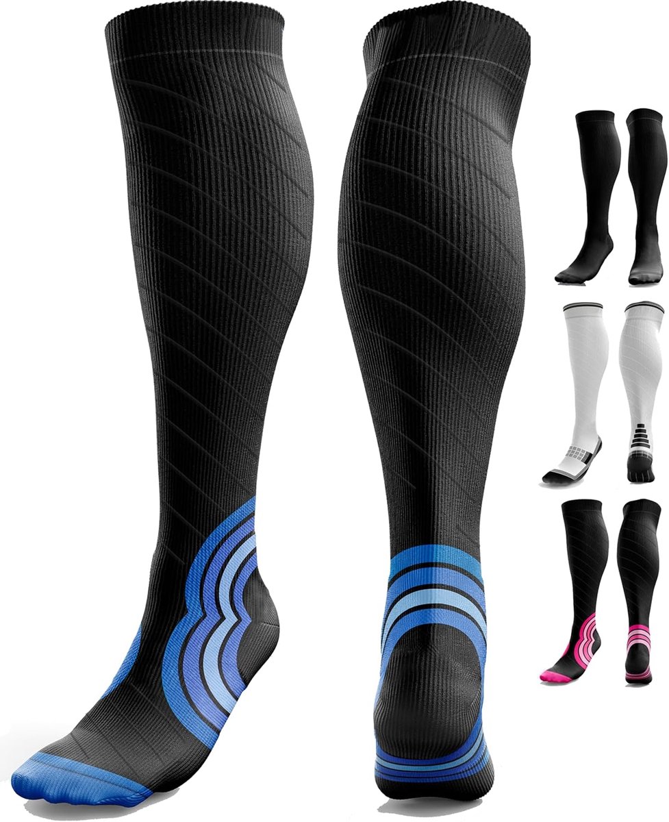 aZengear Compressiekousen Dames & Heren (20–30 mmHg) Compression Socks Kniekousen voor Vliegtuig, Reizen & Hardlopen – Gegradueerde Compressie, Naadloze Teen