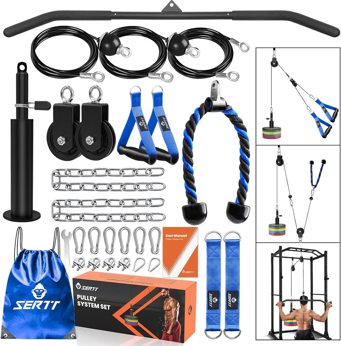 SnelShoppen - Triceps Pulley Systeem voor LAT Pulldown, Biceps Curl, Triceps, Schouders, Rug, Voorarm, Gewicht Kabel Pulley Systeem voor Squat Rack, G