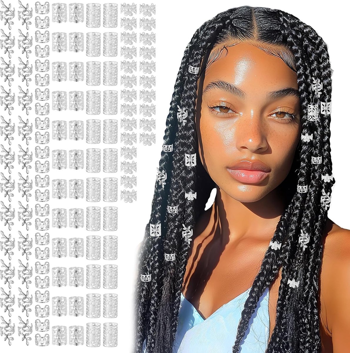 120 stuks zilveren haaraccessoires voor vlechten, dreadlocks, sieraden, zilveren haarkralen om te klemmen, haarhangers voor dames, verstelbare vlechten, sieraden, metalen haarspiralen, clips