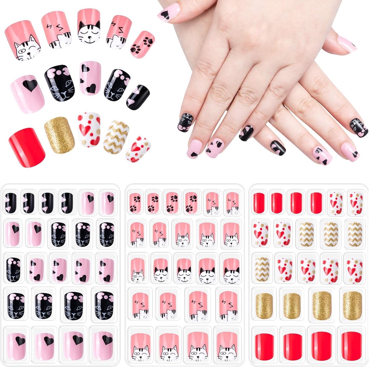 Plaknagels, set van 72 stuks, zelfklevende kunstnagels voor meisjes