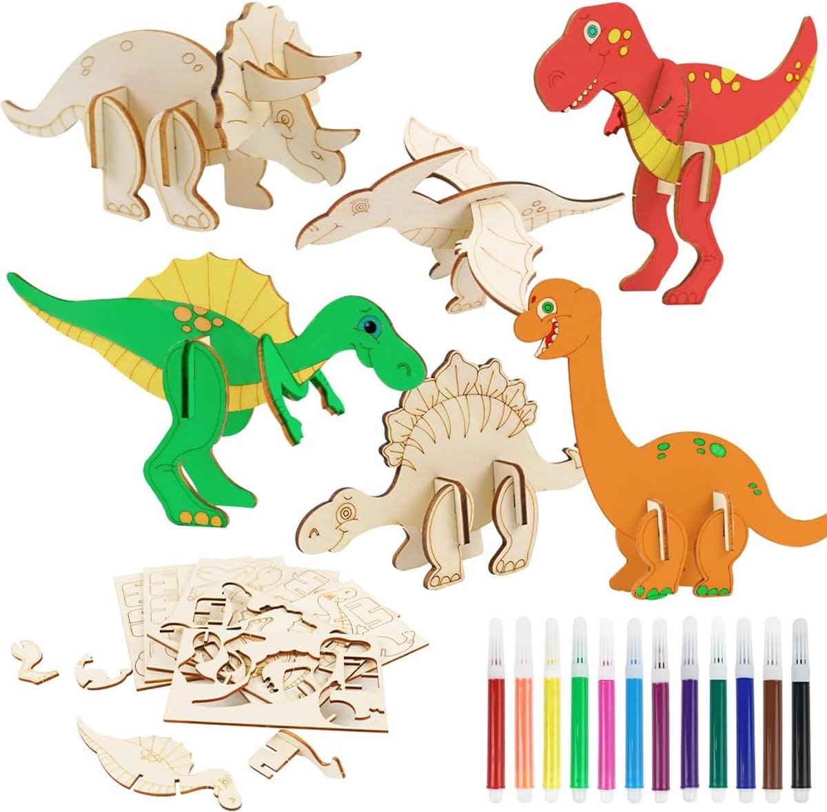 Hout, voor kinderen, dinosaurus, doe-het-zelf, 3D-puzzel, dinosaurus