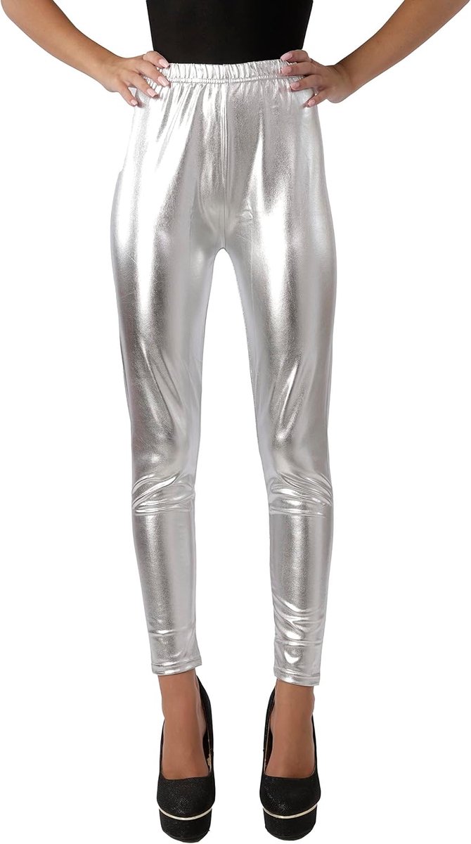 Lange glanzende dameslegging, sportbroek, elastisch, metallic effect