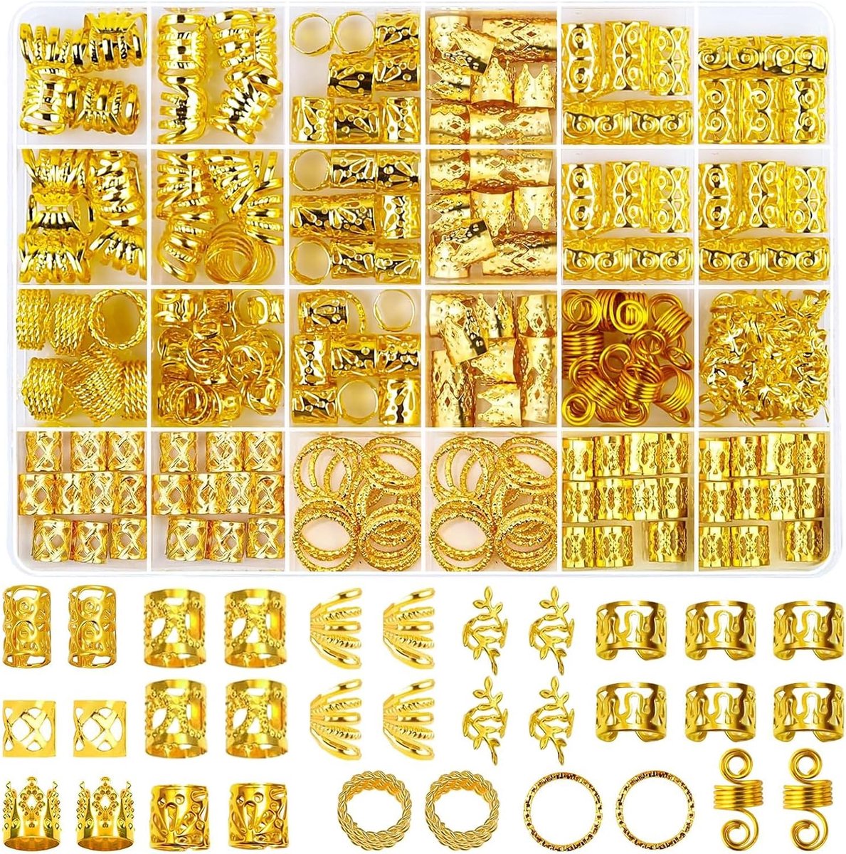 290 stuks gevlochten haarringen, goud voor vlechten, accessoires voor dreadlocks, vlechtmanchetten voor het haar, haardecoratie voor mannen en vrouwen