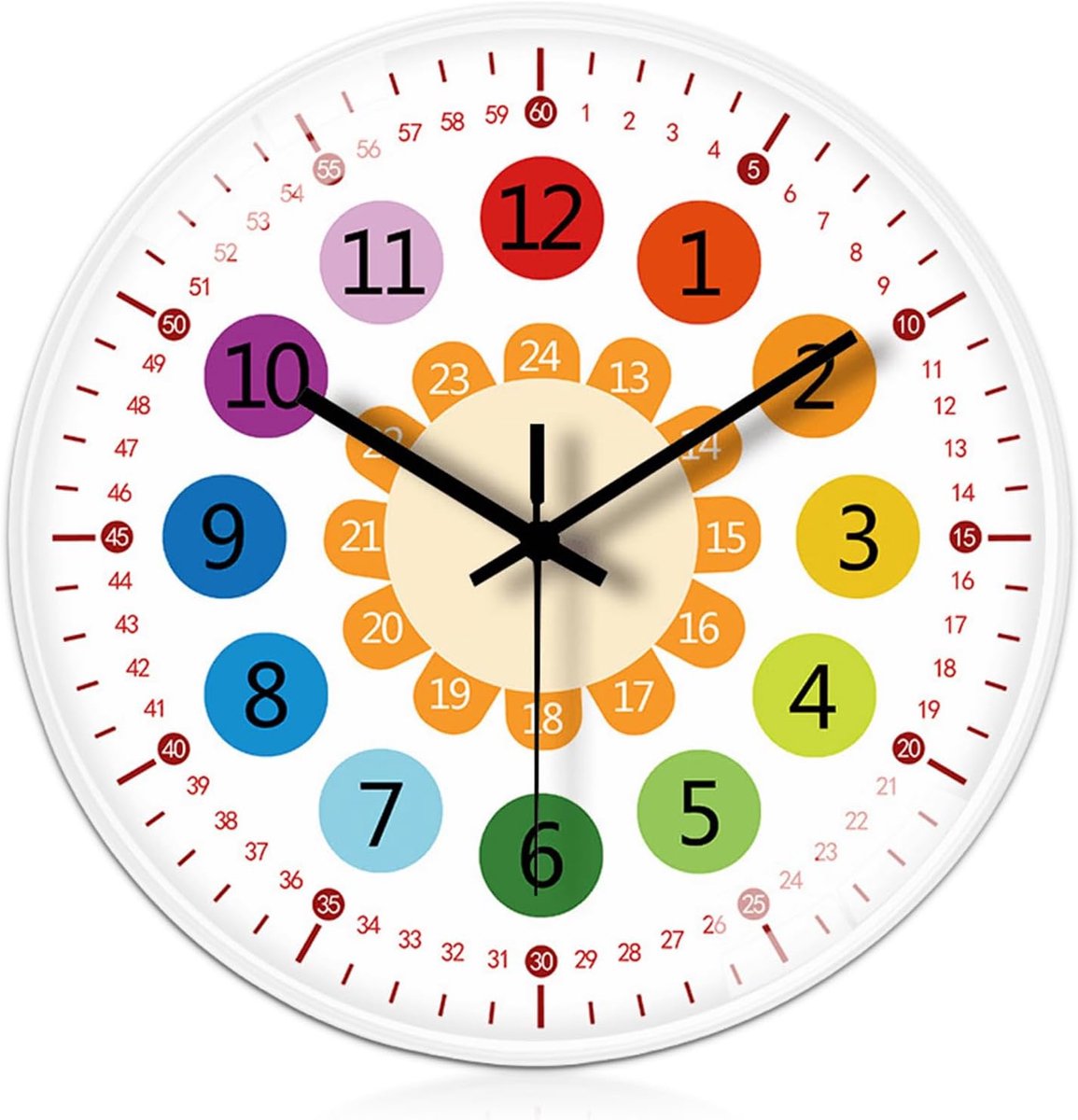 zonder tikkende geluiden: 20 cm, kinderwandklok, leerklok, wandklok, wandklok voor kinderkamer, keuken, woonkamer, slaapkamer, kantoor, wit