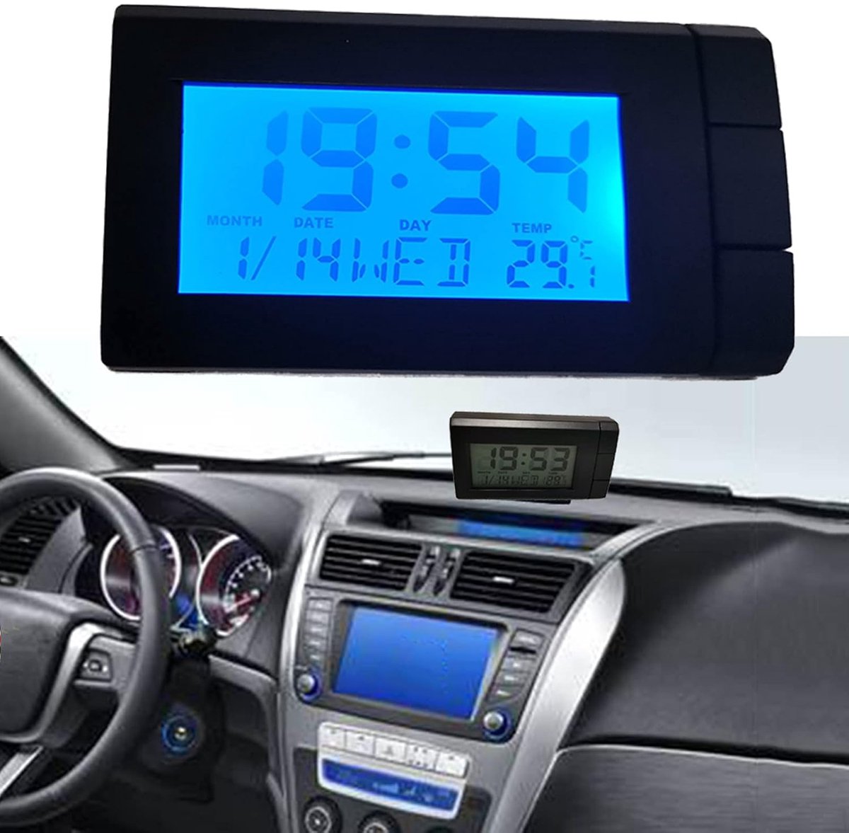 Klok voor auto, Lcd, thermometer, voor dashboard