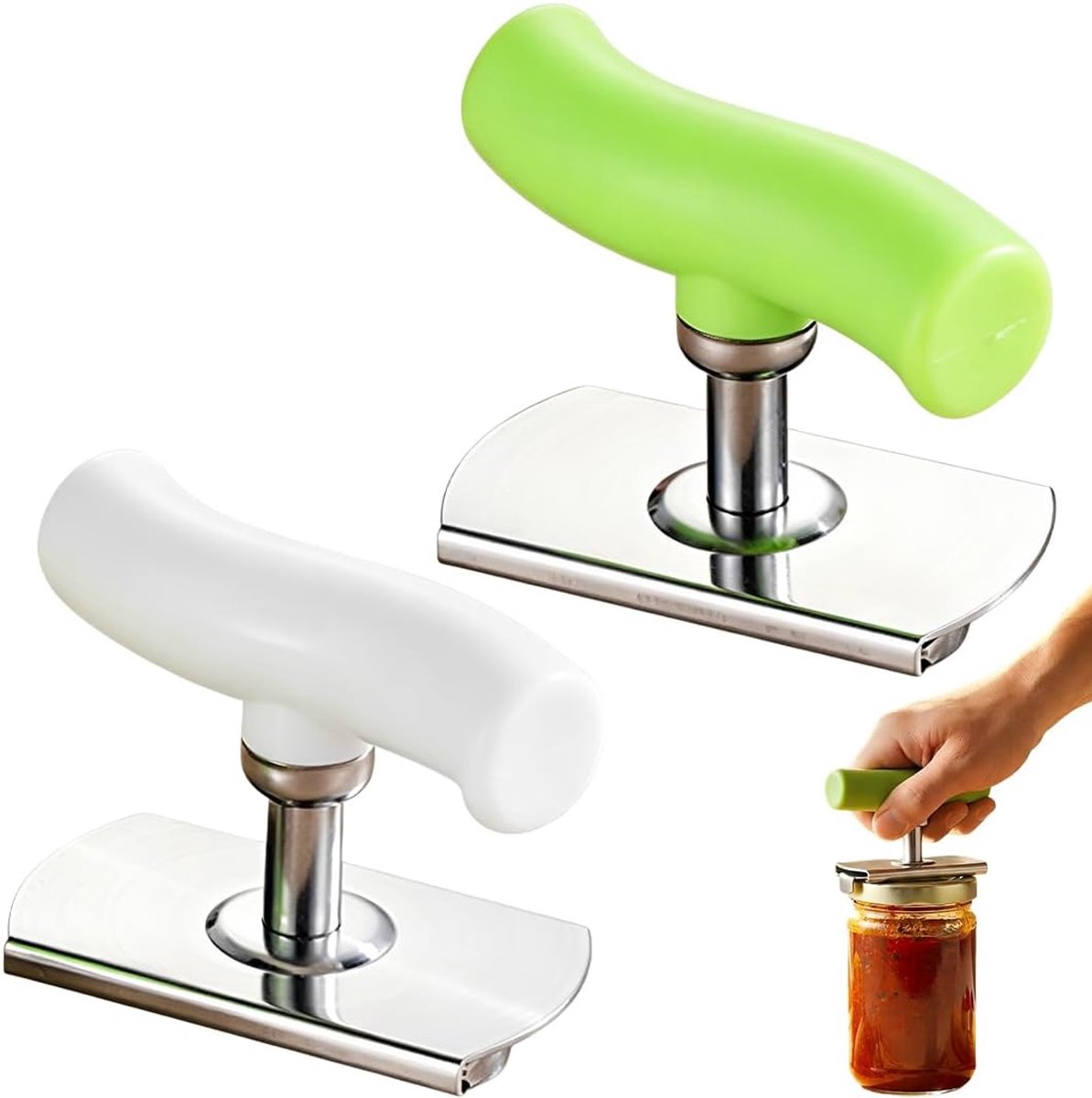2 stuks roestvrijstalen blikopener, 2026 nieuwe flesopener voor senioren, handmatige flesopener, verstelbare glazen opener schroefdop dekselopener (groen + wit)