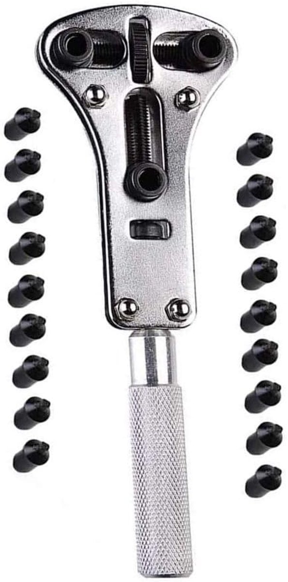 SnelShoppen - Watch Back Remover Tool, Professionele Horloge Achterkant Verwijder Tool met 18 Verwisselbare Tips en 3 Jaws voor Batterij en Gasket Ver