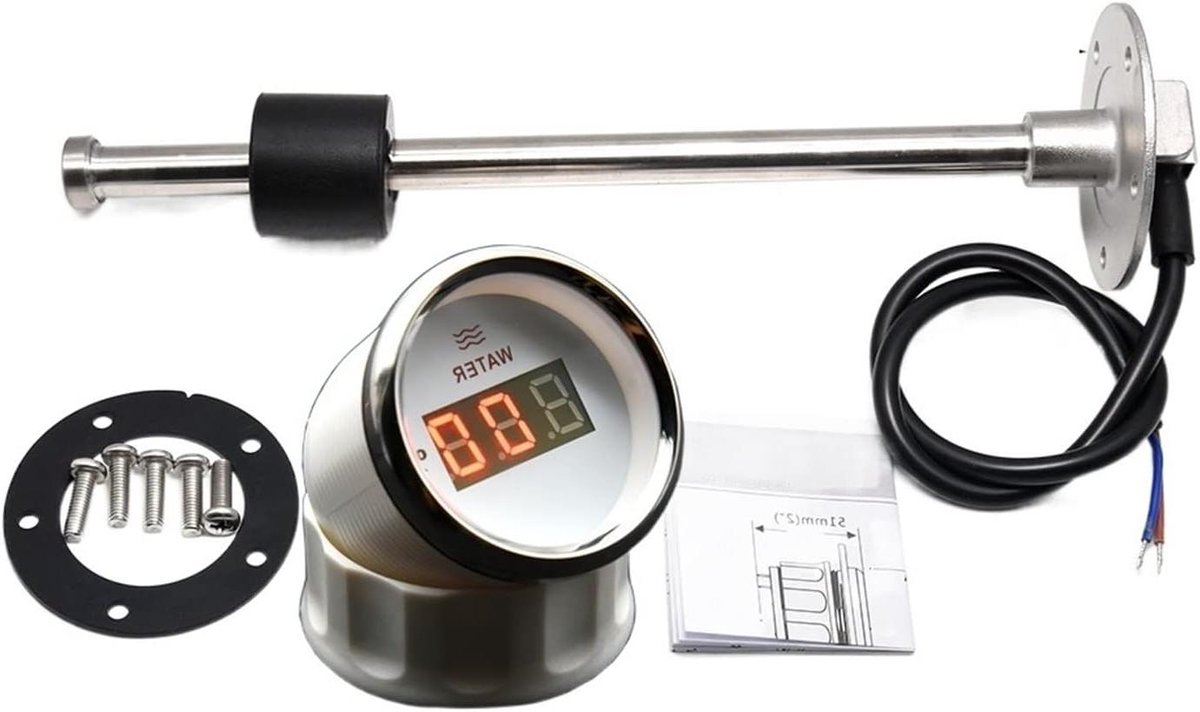 Brandstofmeter Watermeter - Niveaumeter Indicator - Voertuig Controle - Digitaal Display - 52 mm - Zwart