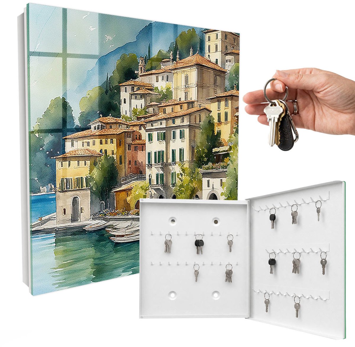 WallMuralia - Sleutelkast - 30x30x5 cm - met 50 haken - Italiaans Landschap Sleutelkastje Design - Groente Sleutelbox - Rechtsopenend - Wit interieur