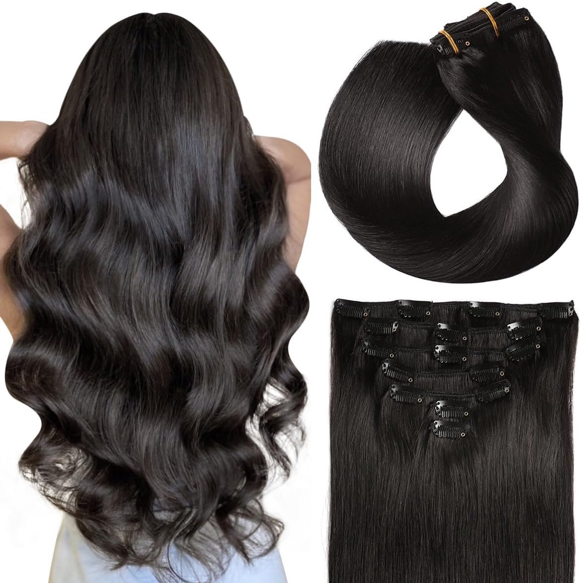 16 Inch 120g 7pcs Clip in Hair Extensions, Straight Double Weft