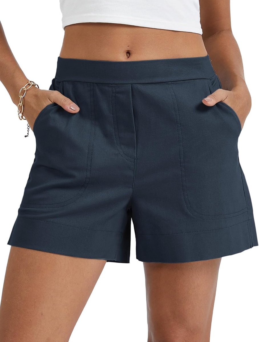 Casual shorts van linnenmix, halfhoge taille, wijde pijpen, zomer