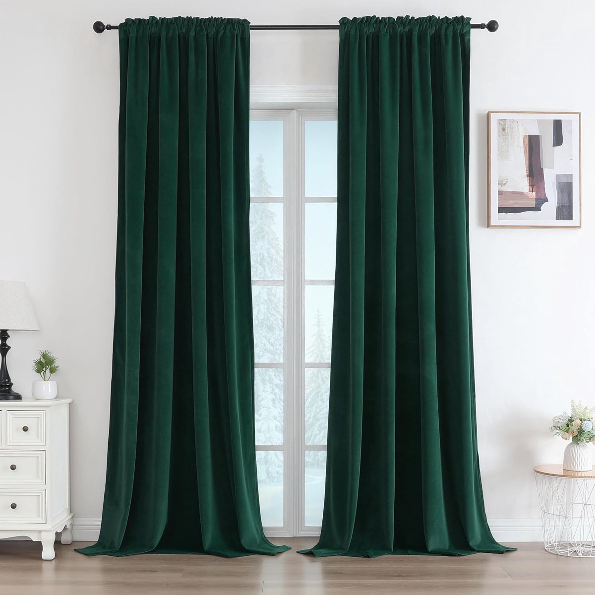 Fluwelen gordijnen, met plooiband, set van 2, B 132 x H 245 cm