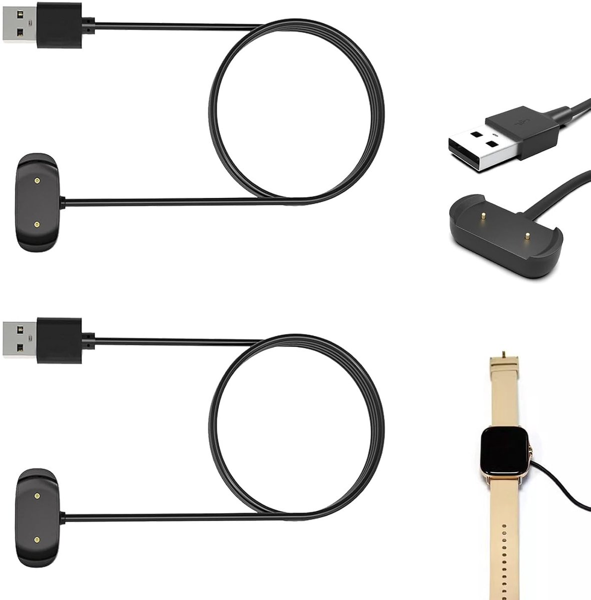 Set van 2 Magnetische Oplaadkabels, Geschikt voor Smartwatches, 1m USB Kabel voor Snelle en Veilige Oplading, Compatibel met Diverse Modellen