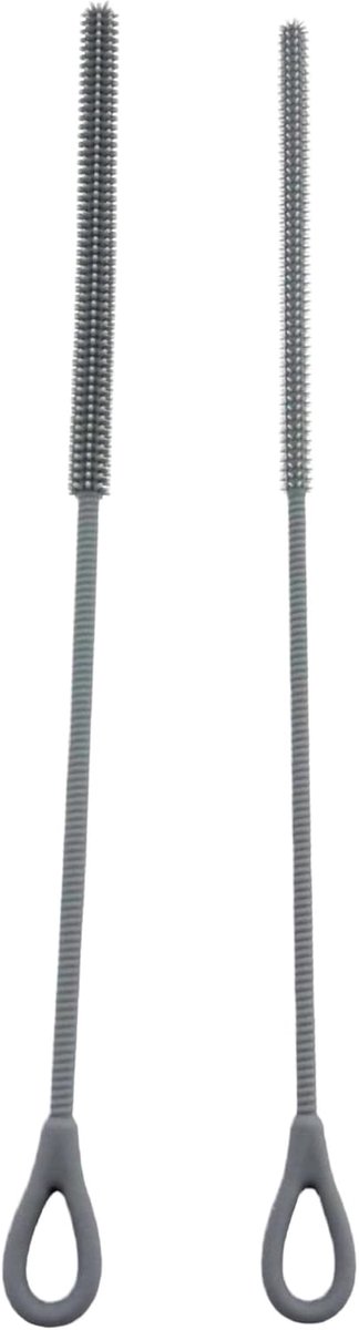 2 stuks siliconen rietjesborstel, zachte rietjes, reinigingsborstel, herbruikbaar met buigbare kern, voor glazen rietjes, metalen rietjes en bekers, 9 mm en 6 mm (grijs)