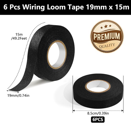 6 Rollen Kabelboom Tape, 19mm 15m Lawaai Bedrading Harness Tape — afbeelding 5