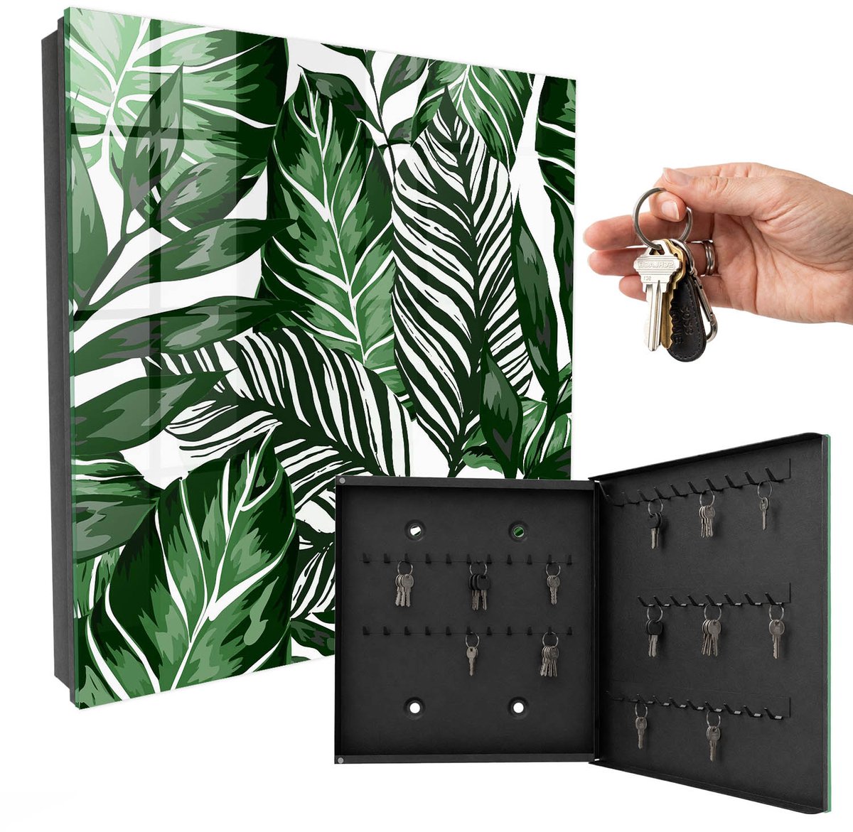 WallMuralia - Sleutelkast - 30x30x5 cm - met 50 haken - Plantenpatronen Sleutelkastje Modern - Groente Sleutelbox - Rechtsopenend - Zwart interieur