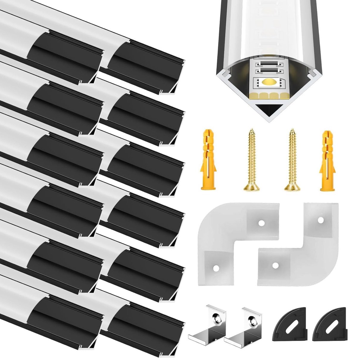 12 stuks led-kanaal zwart voor 12 mm ledstrips, V-vorm aluminium