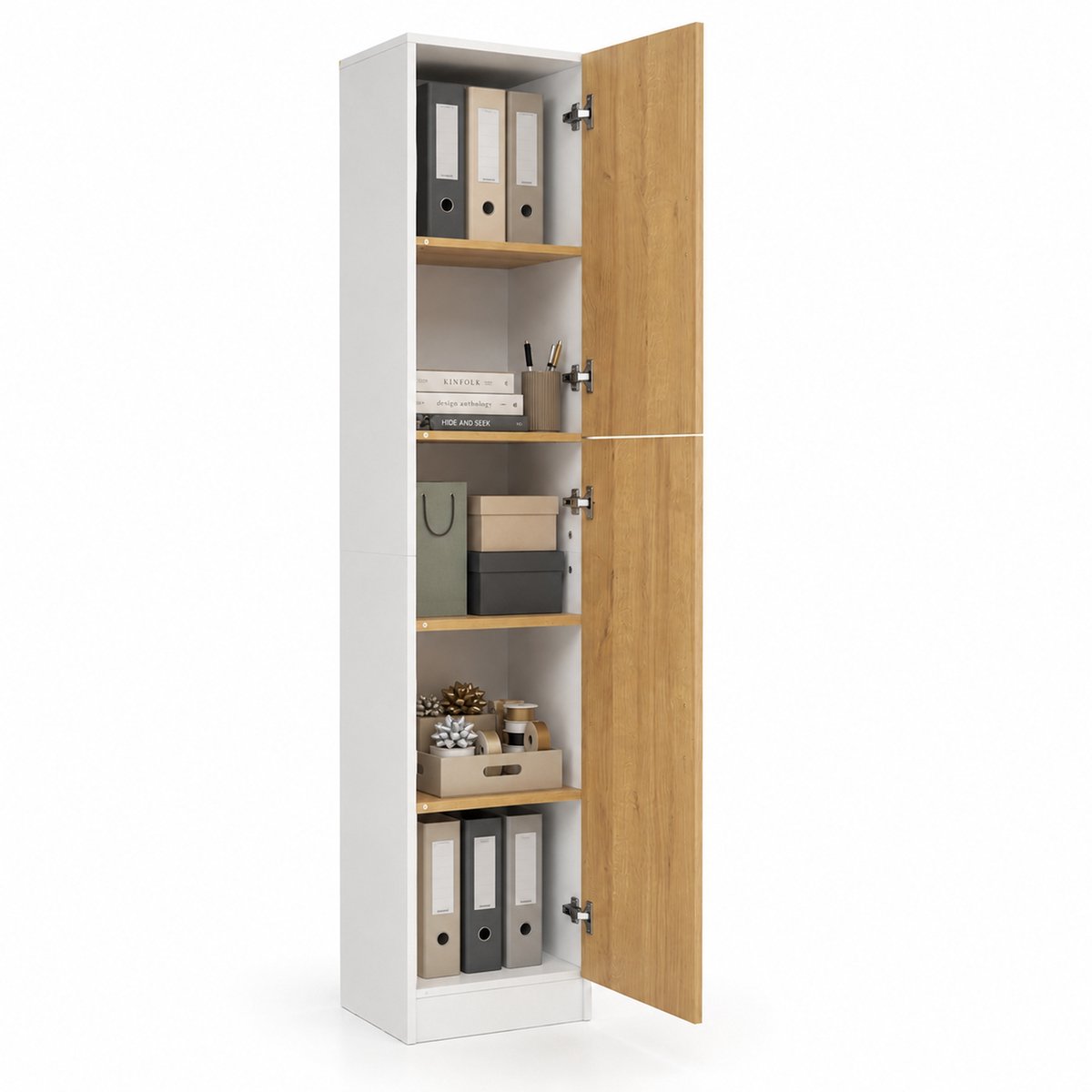 VCM Mehrzweckschrank mit 2 Drehtüren, H. 183 x B. 38 x T. 32 cm, Wohnzimmerschrank, Büroschrank und Aufbewahrungsschrank mit 5 Fächer - Dilos