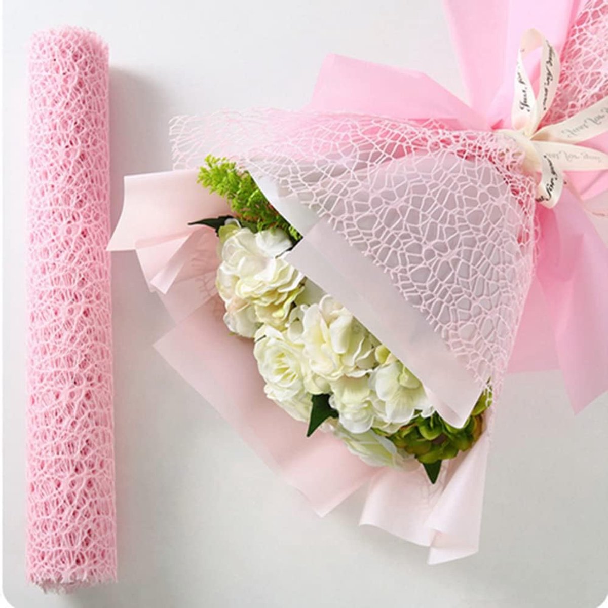 stijl jacquard net gaas opengewerkte bloemen inpakpapier 2 rollen