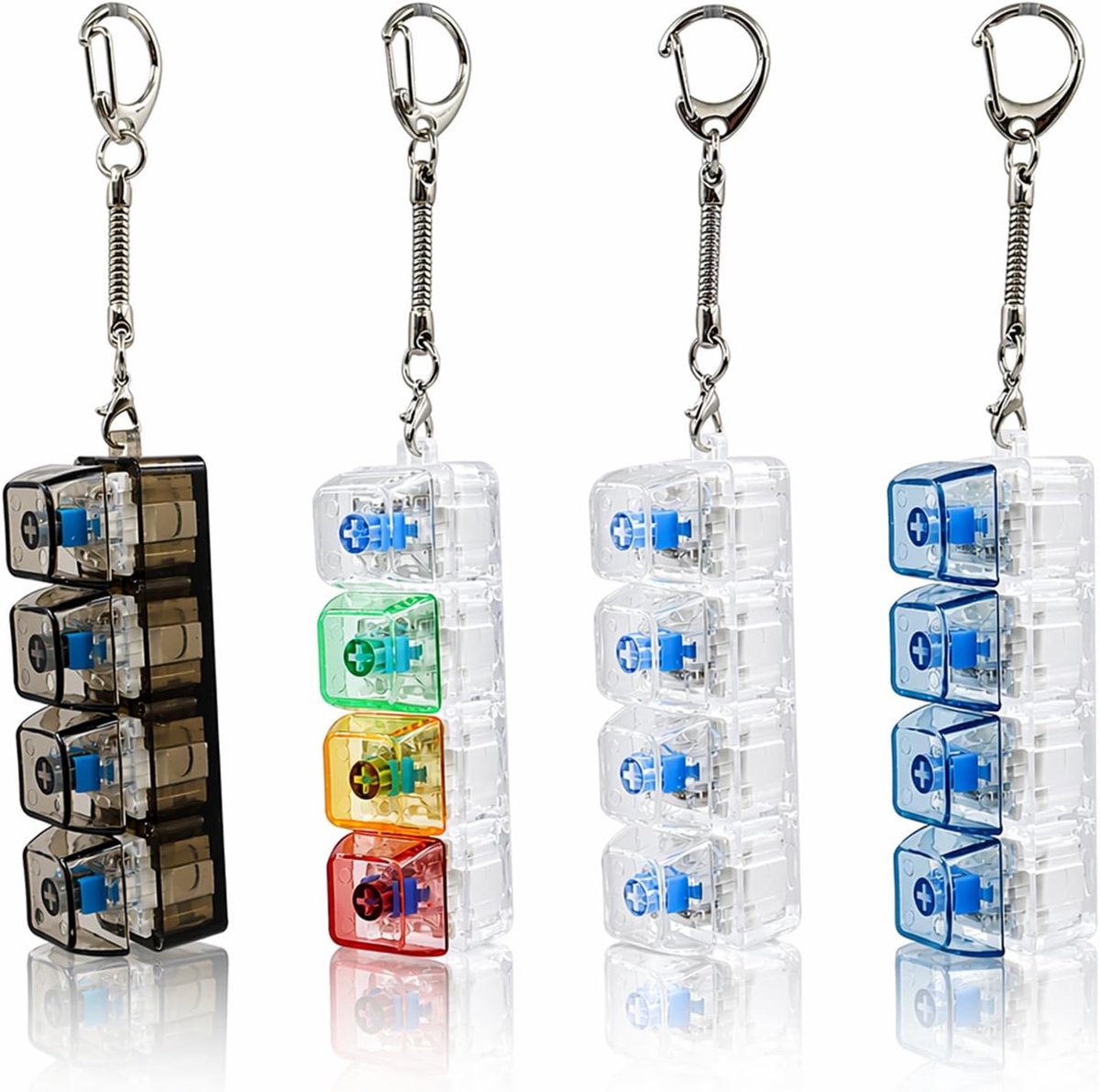 4 x Pezzi anti-stress-toetsenbord met 4 toetsen | Anti-stress-knoppen, voor mannen en vrouwen, stressvermindering, anti-stress-speelgoed voor school, reizen en kantoor
