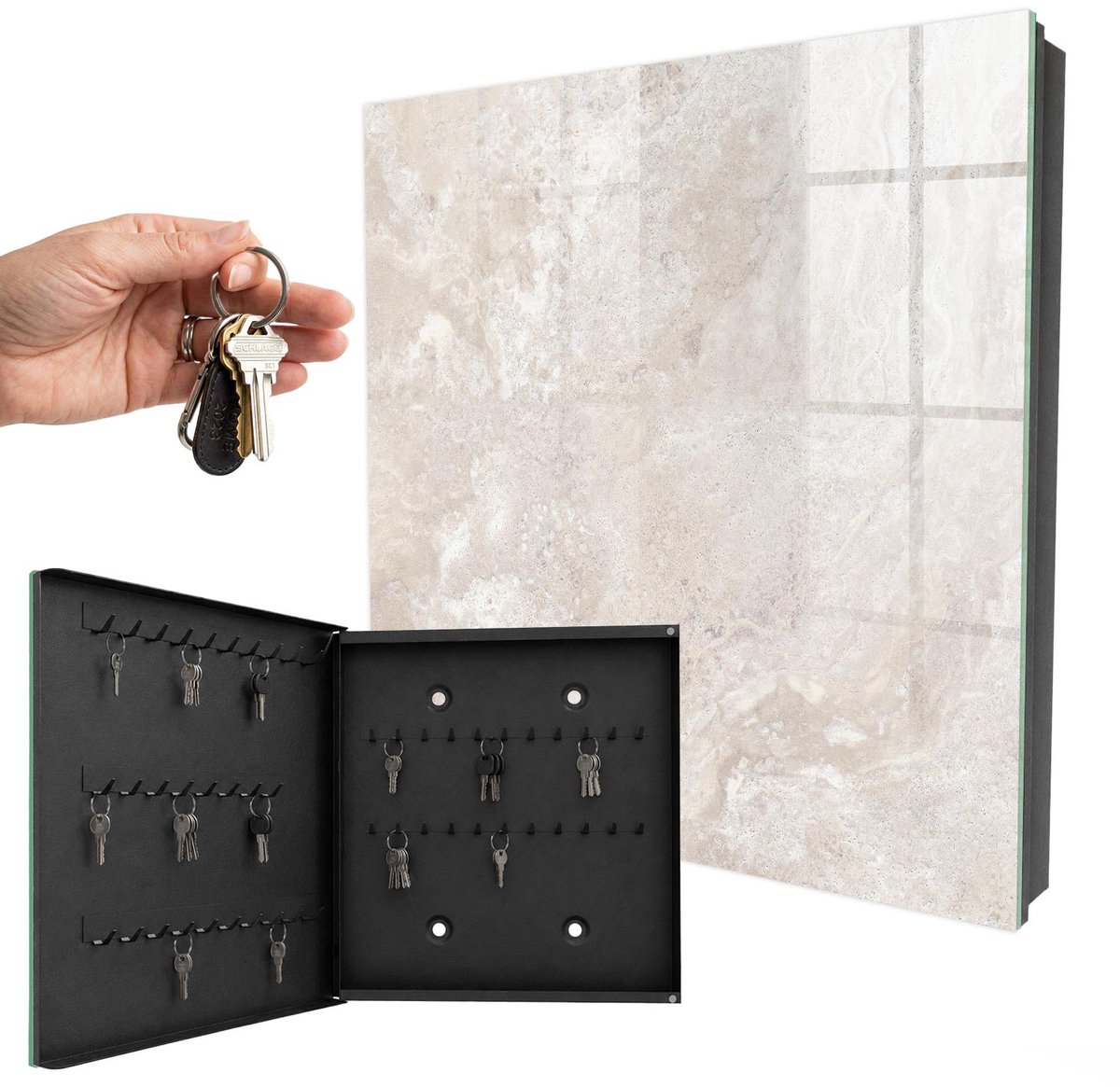 WallMuralia - Sleutelkast - 30x30x5 cm - met 50 haken - Beige Abstracties Design Sleutelkastje - Beige Sleutelbox - Linksopenend - Zwart interieur
