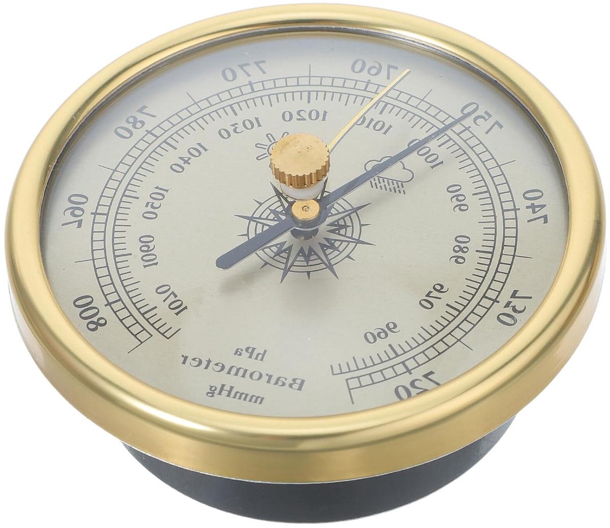 Weerstation Barometer - Weersvoorspeller Thermometer - Binnen Buiten - Nauwkeurige Luchtdrukmeting - 7 cm diameter - Goud