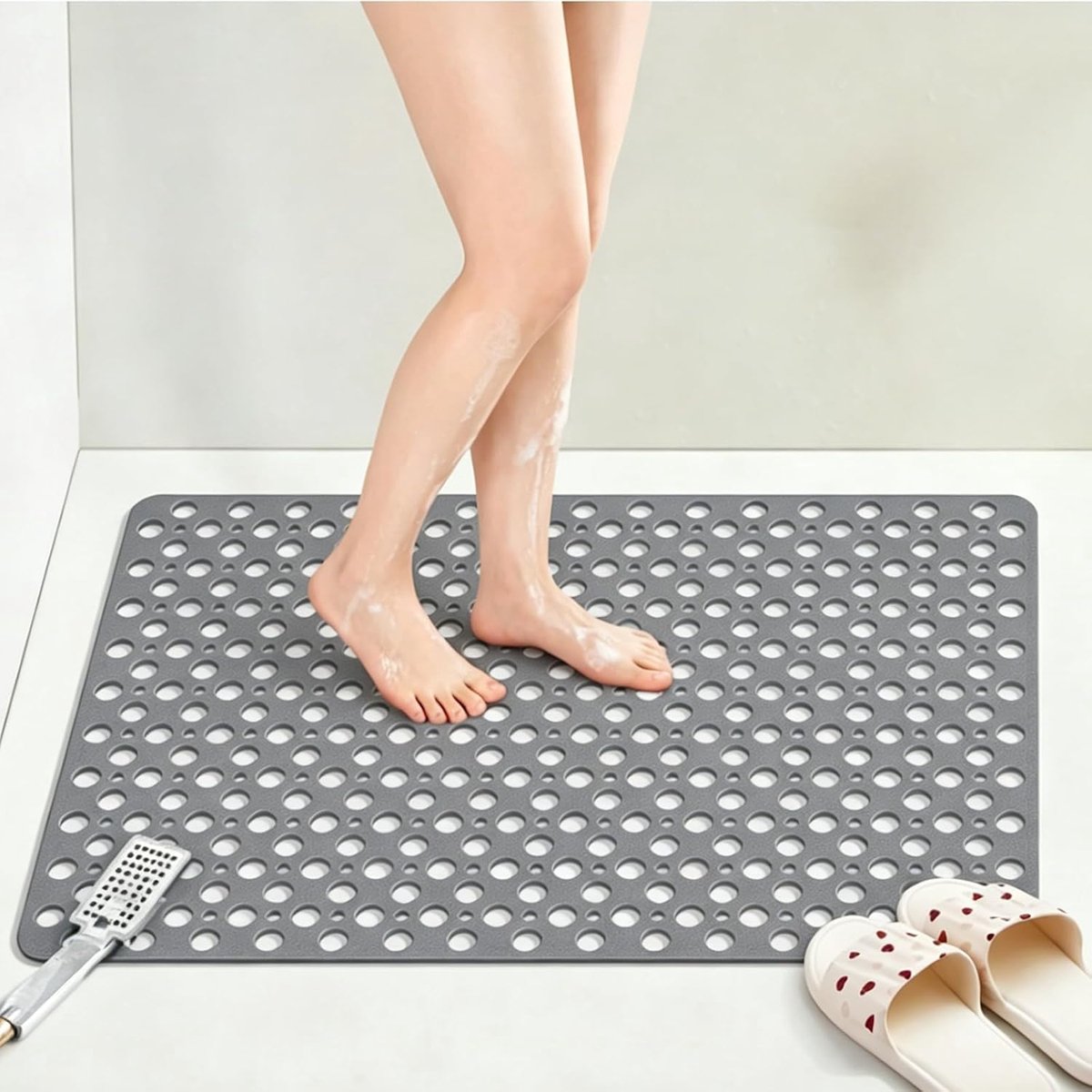 Douchemat antislip 70 x 70 cm, grote en zachte TPE-antislipmat douche met grote afvoergaten, geschikt voor antislip badkamervloeren, schimmelbestendig en machinewasbaar