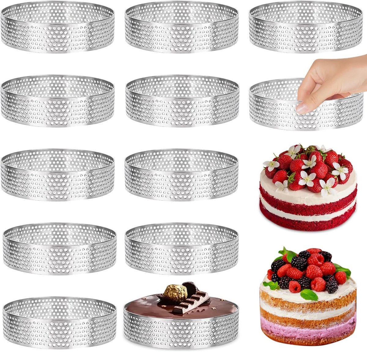 12 stuks tarteletvormpjes, taartringen met gaten, mousse