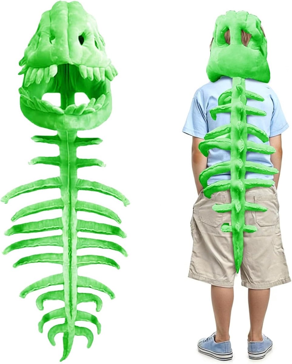 Spinosaurus Pluche dino-outfit, drakenkostuum, dino-skeletkostuum, het kan dinosaurusgeluiden maken, dino-kostuum volwassenen, voor carnaval, cosplay (75 cm) (groene geluidseffecte
