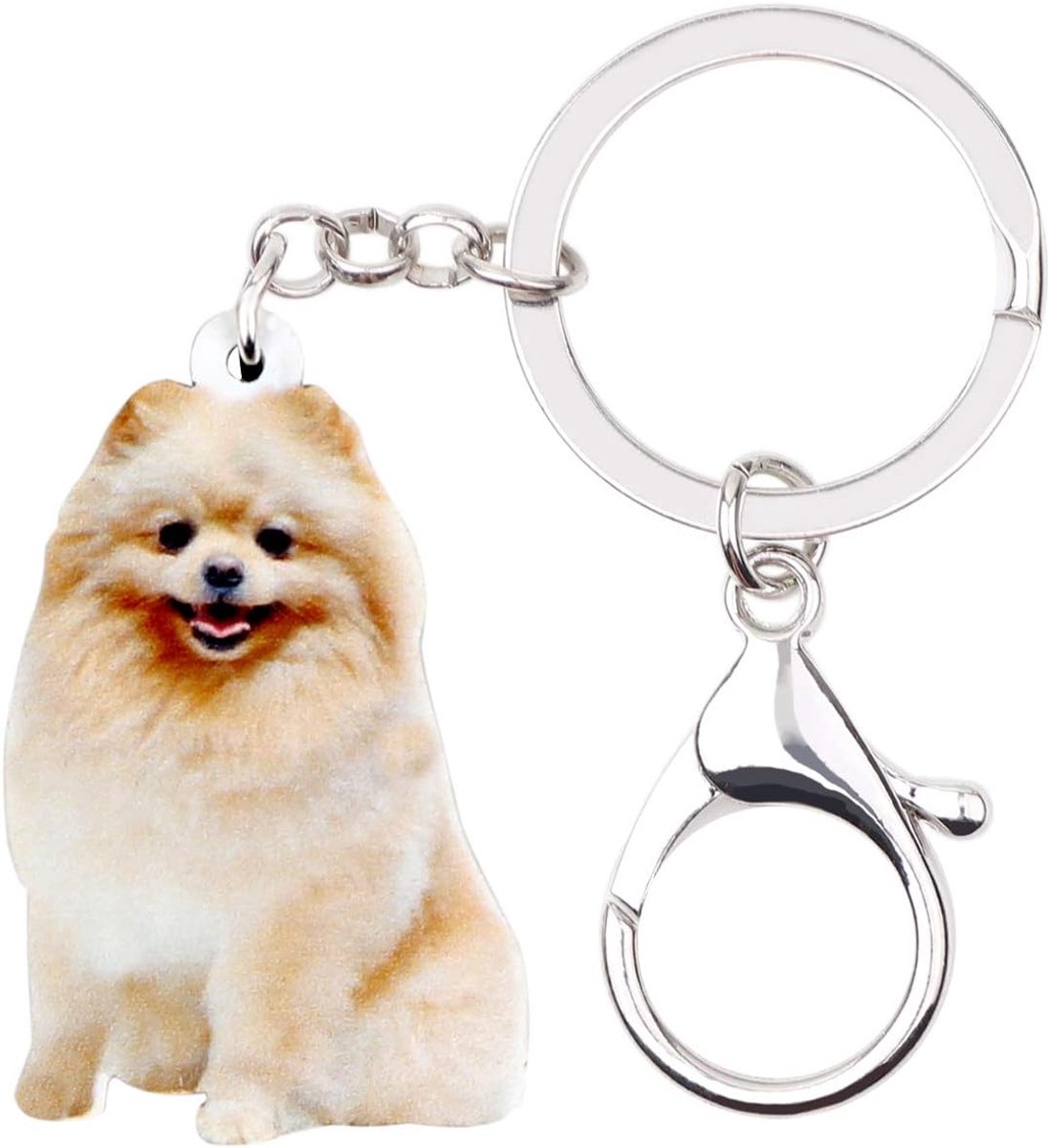Leuke glimlach Pommeren Hond Sleutelhanger Acryl Puppy Huisdieren
