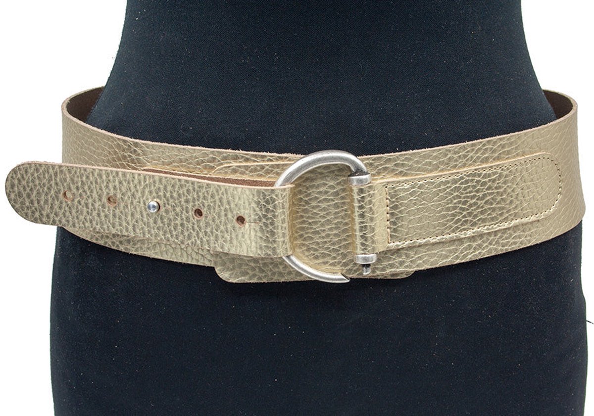 Dames riem goud - Leren heupriem 6cm met zilverkleurige gesp - Leer - Brede riem - Casual chique - Maat 85