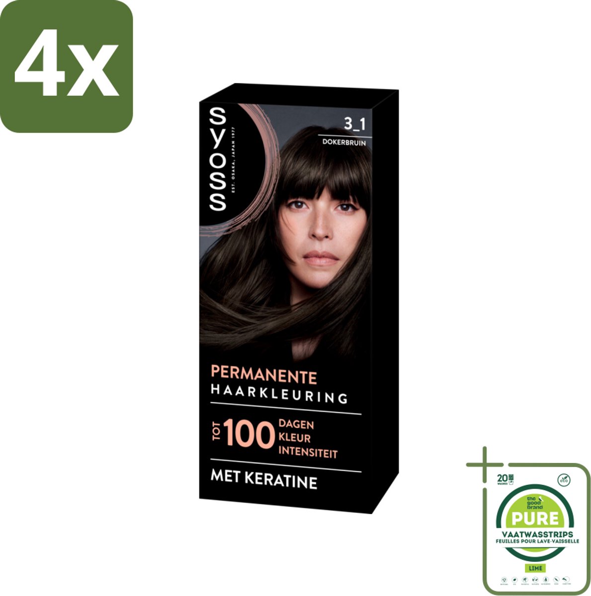 SYOSS - Permanent Coloration 3-1 - Haarverf - Permanente Haarkleuring - Donkerbruin - Grijsdekking - Voordeelverpakking - 4 stuks - Permanente haarkleur - Donkerbruin haar