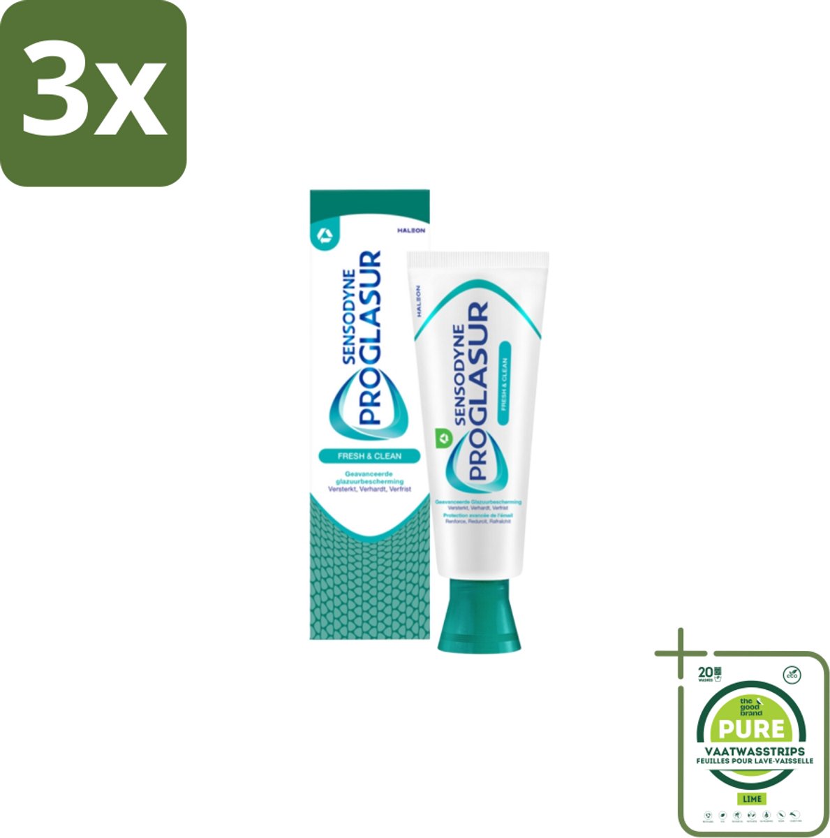 3 x Sensodyne - Tandpasta - Proglasur Fresh & Clean - Frisse Mond - 75 ml - Grootverpakking - Tandpasta - Glazuur Bescherming - Gevoelige Tanden - Frisse Adem - Tanderosie