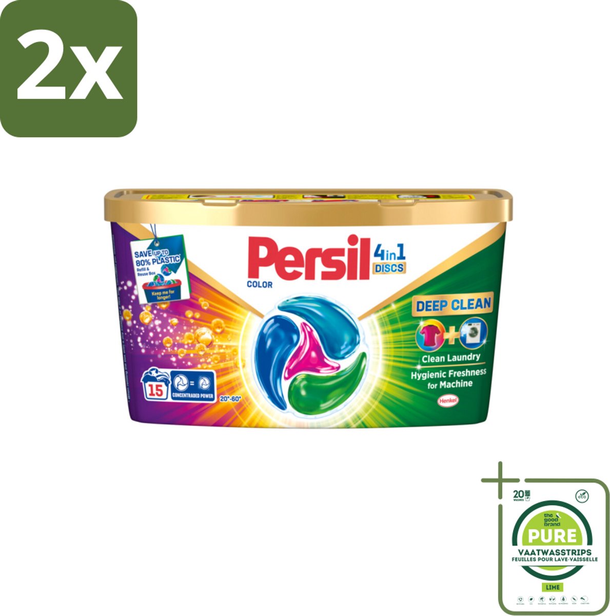 Persil - Wasmiddel - Wasmiddelcapsules Discs Gekleurde Was - Voor Gekleurde Was - 15 wasbeurten - Voordeelverpakking - 2 stuks - Wasmiddelcapsules - Gekleurde was