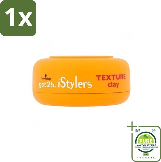 Oranje potje met got2b iStylers TEXTURE clay. Inclusief "PURE VAATWASSTRIPS LIME" label.