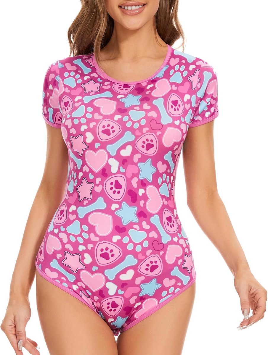 Rompertje voor volwassenen voor vrouwen: schattige rekbare romper met klikkruis - Kawaii pyjama, zachte pasvorm, cadeau voor nachtkleding