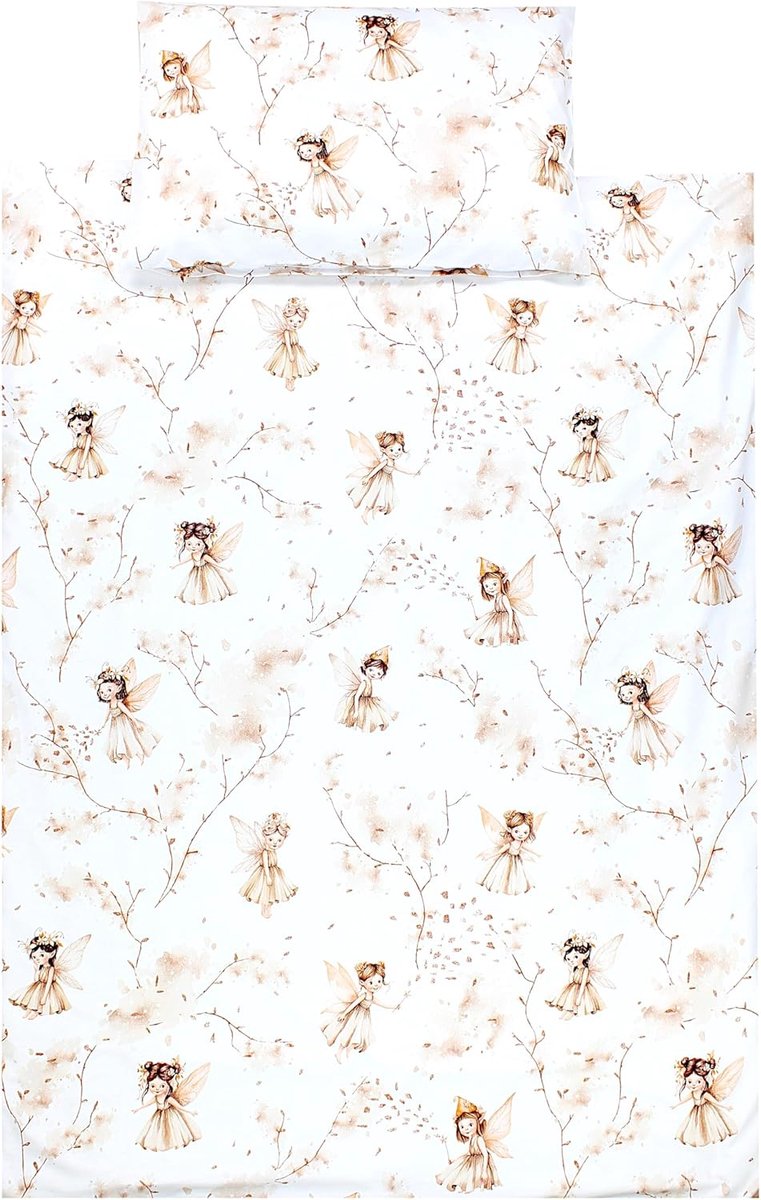 Kinderbeddengoed Jongens Meisjes Set 2-delig 100 x 135 cm + 40 x 60 cm, Beige/feeën, 120x90 cm