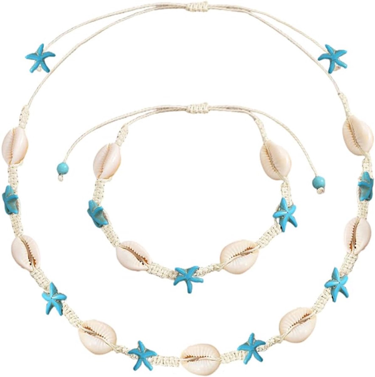 armbandset, 2 stuks schelp-halsketting en schelp-armbanden, natuurlijke schelphalsketting, verstelbare armband sieraden, no, nee, nee.