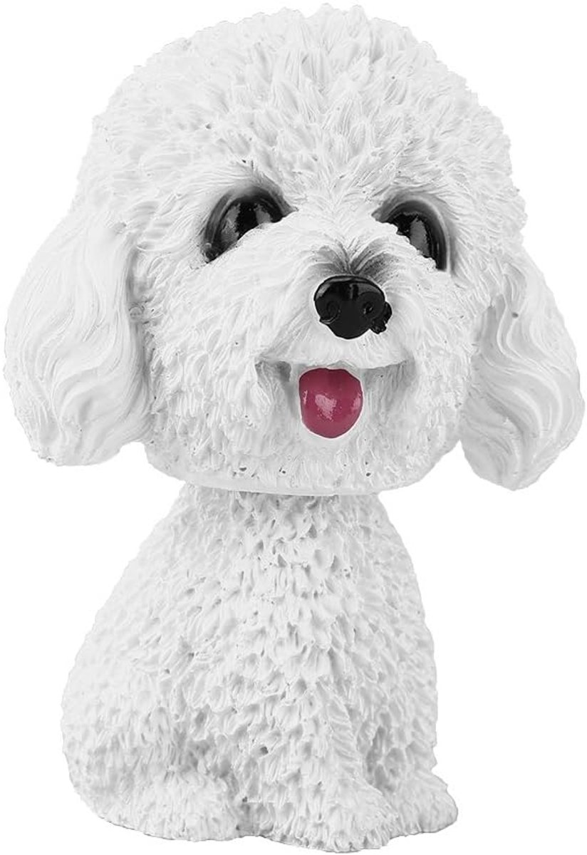 Knikken Hond Pop Leuke hond ornamenten, simulatie Hoofd schudden Hond decor Bobble-head speelgoed auto, Dashboard decoratie Creatieve cadeaus voor in de auto Thuis Bureau Docoratie(Wit)
