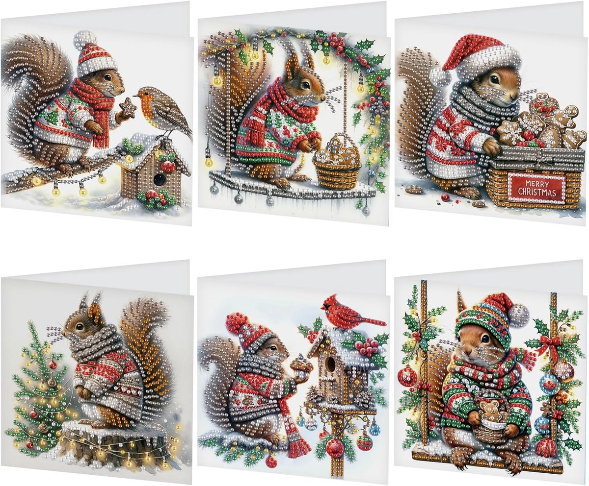 6-delige set Diamond Painting kaarten Eichhörnchen Diamant Painting
