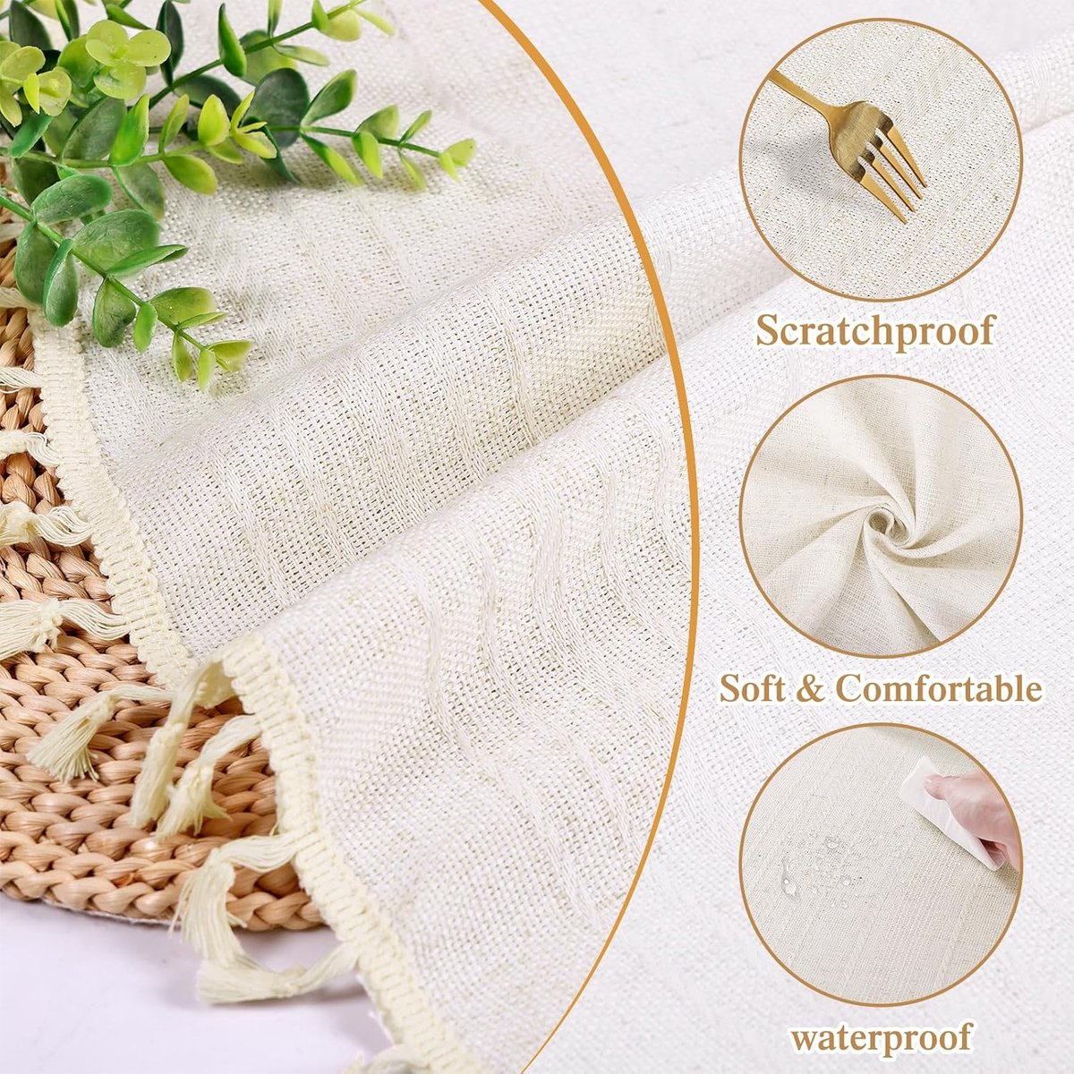 Rond tafelkleed, beige, 150 cm, landhuis, linnen tafelkleed met