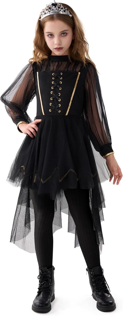 Creations Zwarte prinsessenkostuum voor meisjes, herfstjurk met