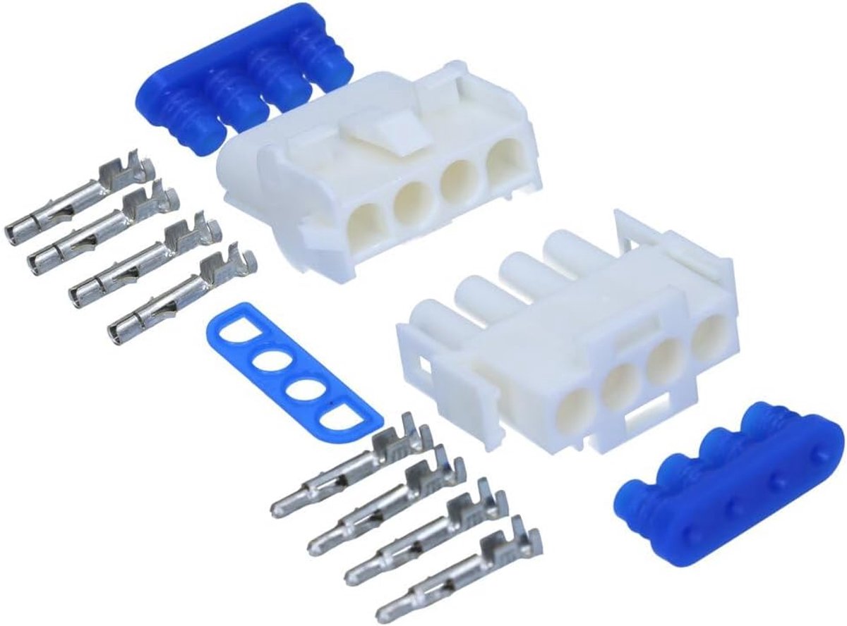 KALI-1104 MATE-N-LOK Set 4-polig - IP57 Waterdichte Stekker Wit | Afgedichte connectoren van polyamide 6.6 met siliconen afdichtingen voor verlichting, printplaten en HVAC-systemen.