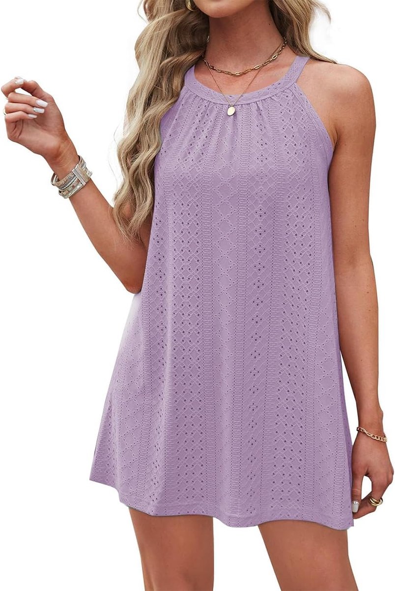 Strandjurk voor dames, knielang, 2025, zomerjurk, neckholder mouwloze