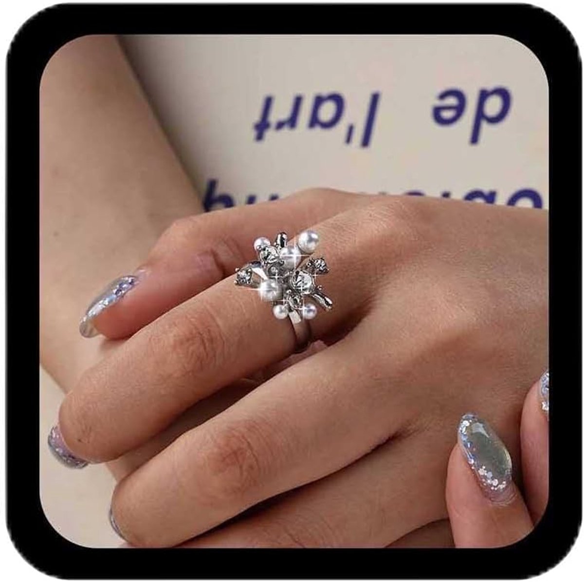 cluster parel kristal ring zilveren parel vingerring bruid kralen