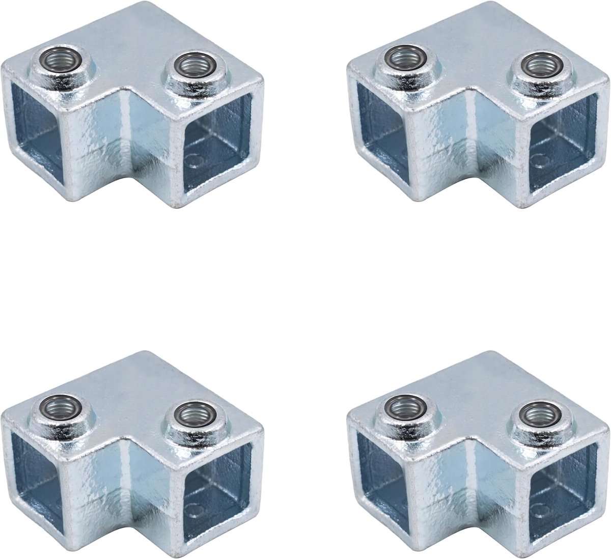 4 stuks 90° L-vormige gietijzeren verbindingen voor vierkante buis, 25 mm, zware buisverbindingen voor leuningen, planken, hekken, structurele stabilisatie (type L)