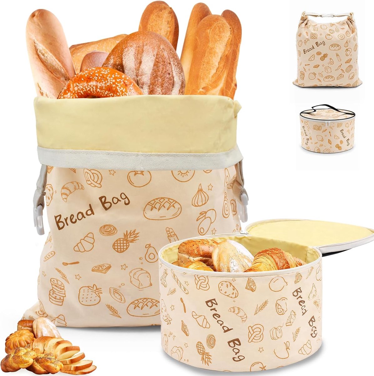 Set van 2 bijenwas broodzakken 42 x 33 cm opvouwbare broodtrommel