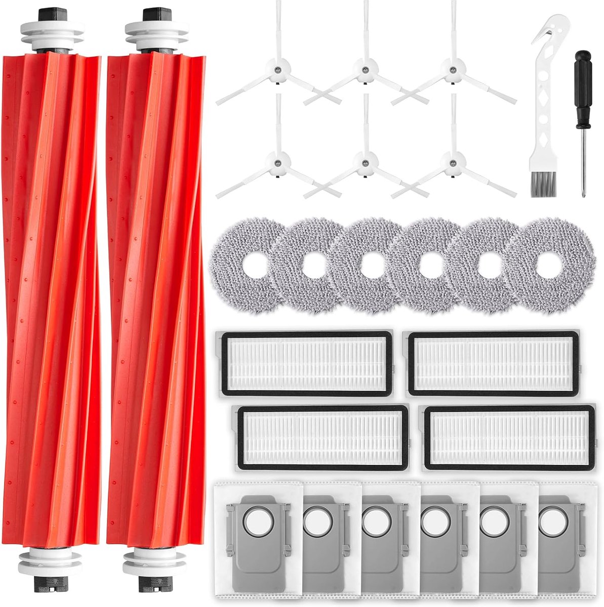 26-delige accessoireset voor Roborock Qrevo S/Qrevo Pro/Qrevo Maxv robotstofzuiger, reserveaccessoires, 2 hoofdborstels, 6 dweilpads, 6 stofzakken, 6 zijborstels, 4 filters, 1
